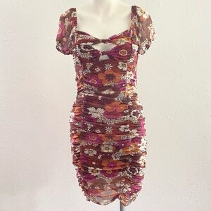 Madden NYC Junior's Ruched Dress with Puff Sleeves Size Small